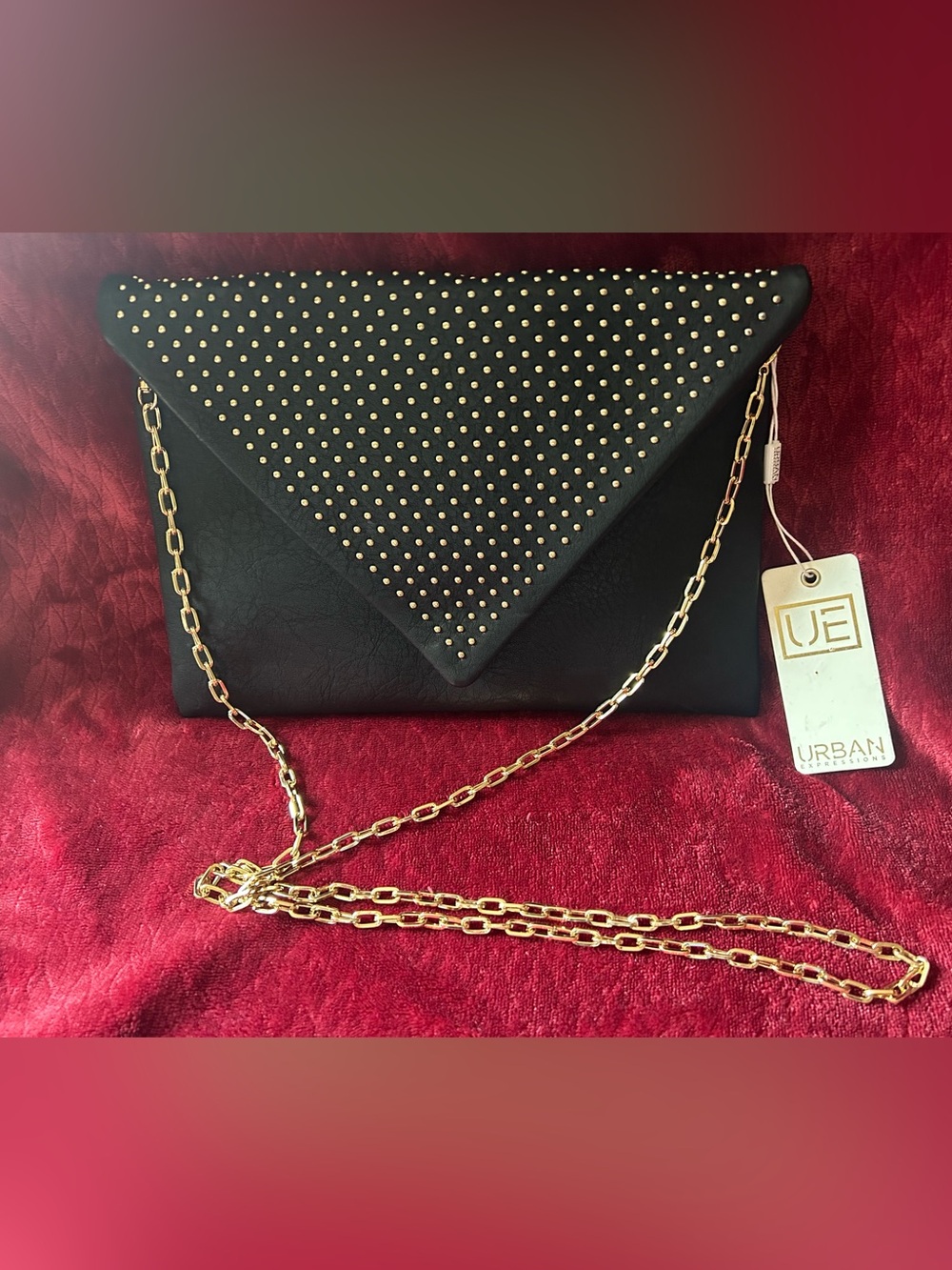Urban Expressions Black Vegan Envelope Style Clutch with Tiny Gold Studs
